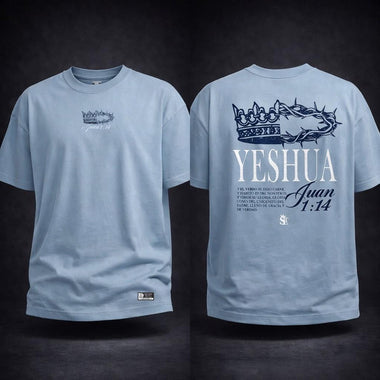 Premium Oversized Shirt Light Blue - Yeshua - John 1:14 / Premium Oversized Light Blue Shirt - John 1:14