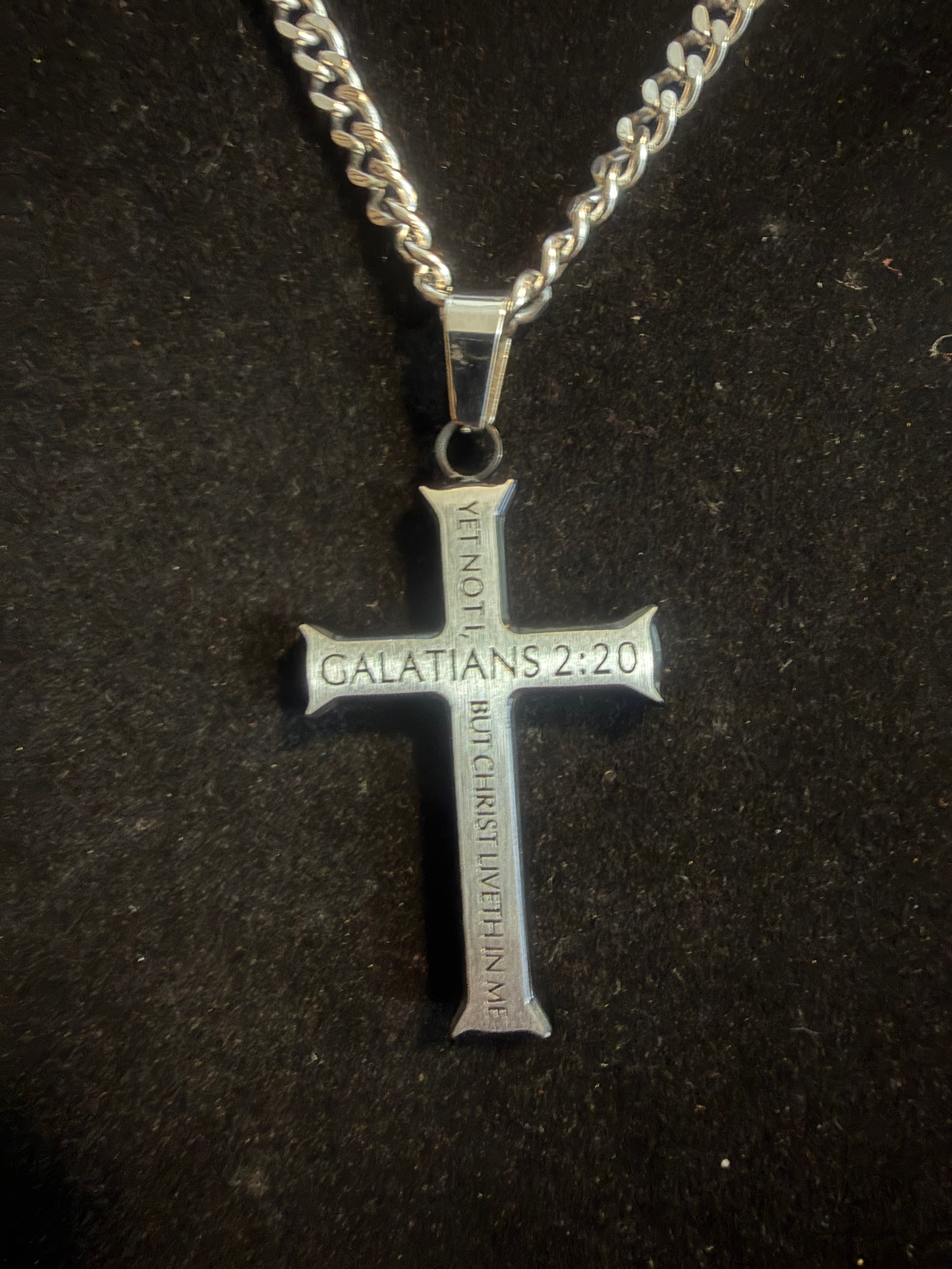 Galatians 2:20 Cross Necklace - Silver