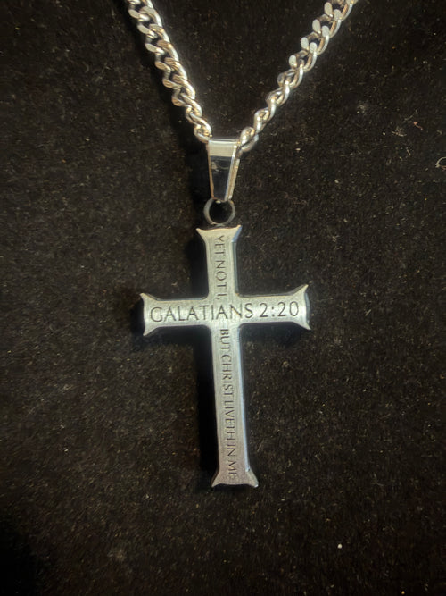 Galatians 2:20 Cross Necklace - Silver