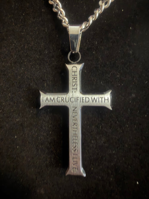Galatians 2:20 Cross Necklace - Silver