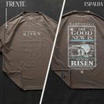 Dark cream unisex premium semi oversized shirt- He has Risen