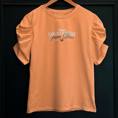 Super Venta - Camisa Damas Anaranjada - Porque No hay imposible para Dios