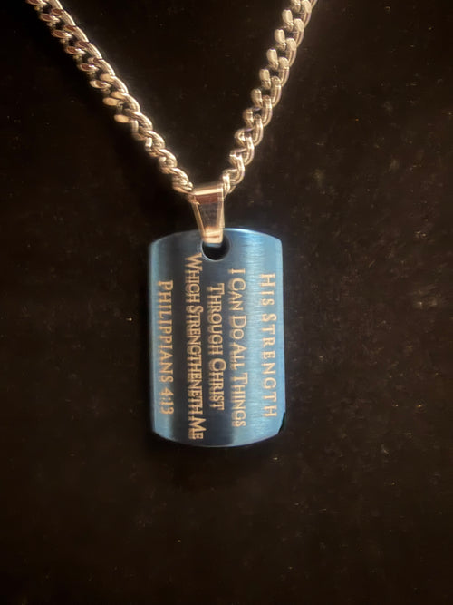 Philippians 4:13 Dog Tag Necklace - His Strength | Placa Filipenses 4:13