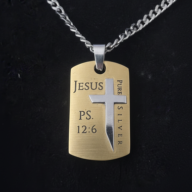 Christian Cross Necklace Psalm 12:6 - Two Tone Silver & Gold | Collar Cruz Cristiana Salmo 12:6